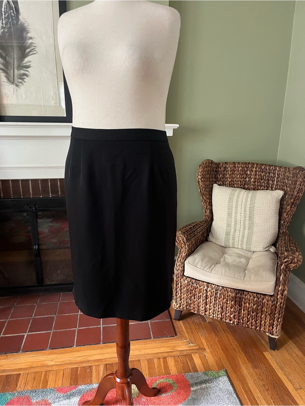 Vintage 1990s Black Pencil Skirt Classic Tailored Midi - Approx Size 16/18